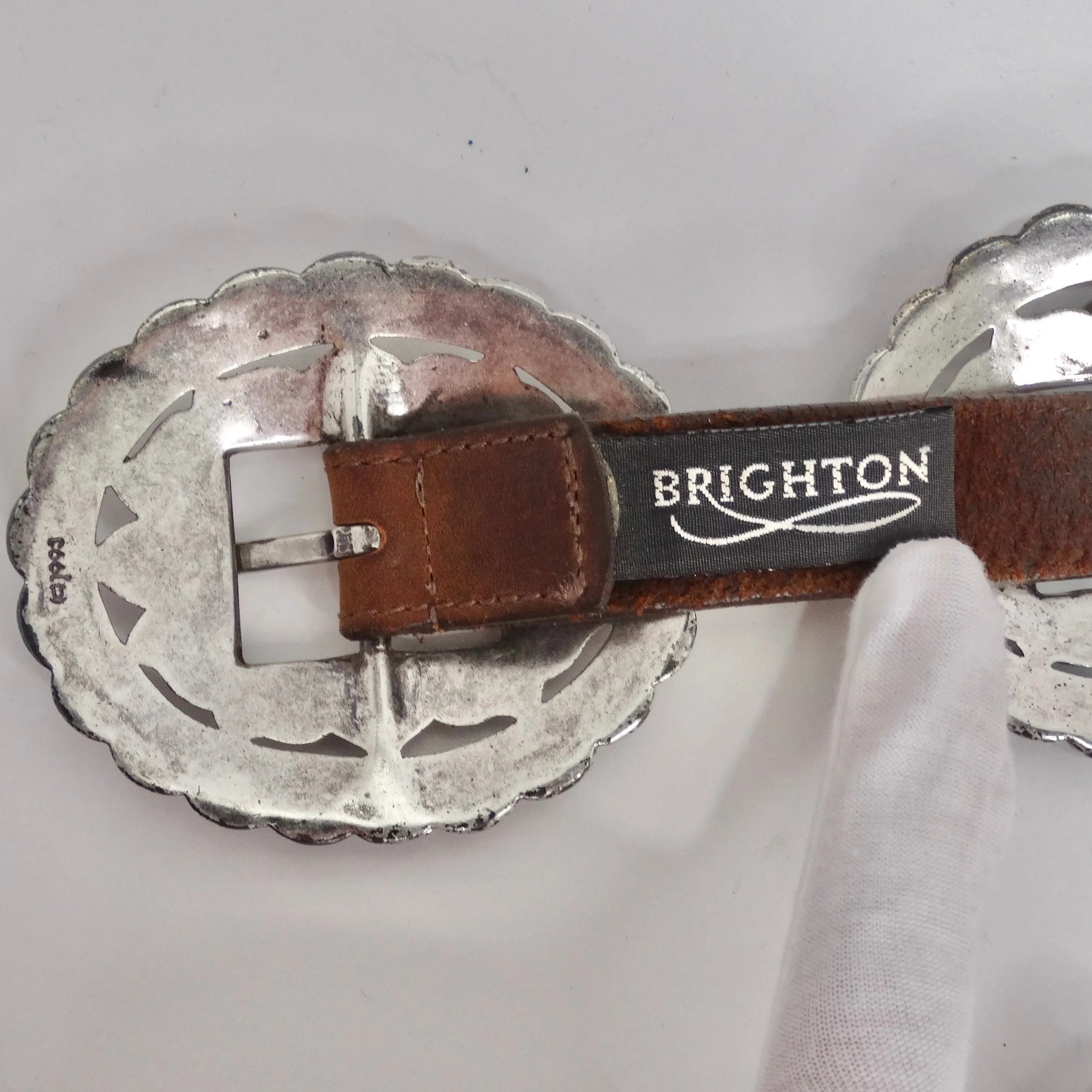 1990s Brown Leather Silver Tone Belt