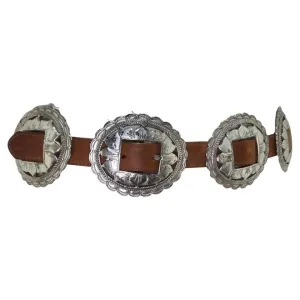 1990s Brown Leather Silver Tone Belt