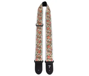 2” WHITE WITH FLORAL TRAIL JACQUARD GUITAR STRAP WITH TRIGLIDE