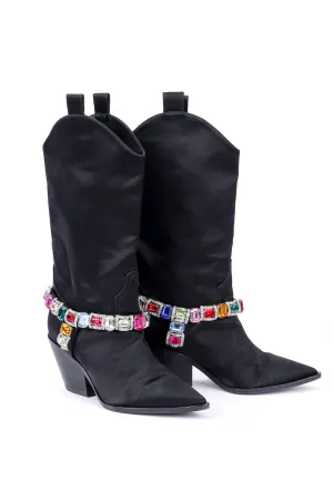 2018 F/W Bejeweled Satin Boots