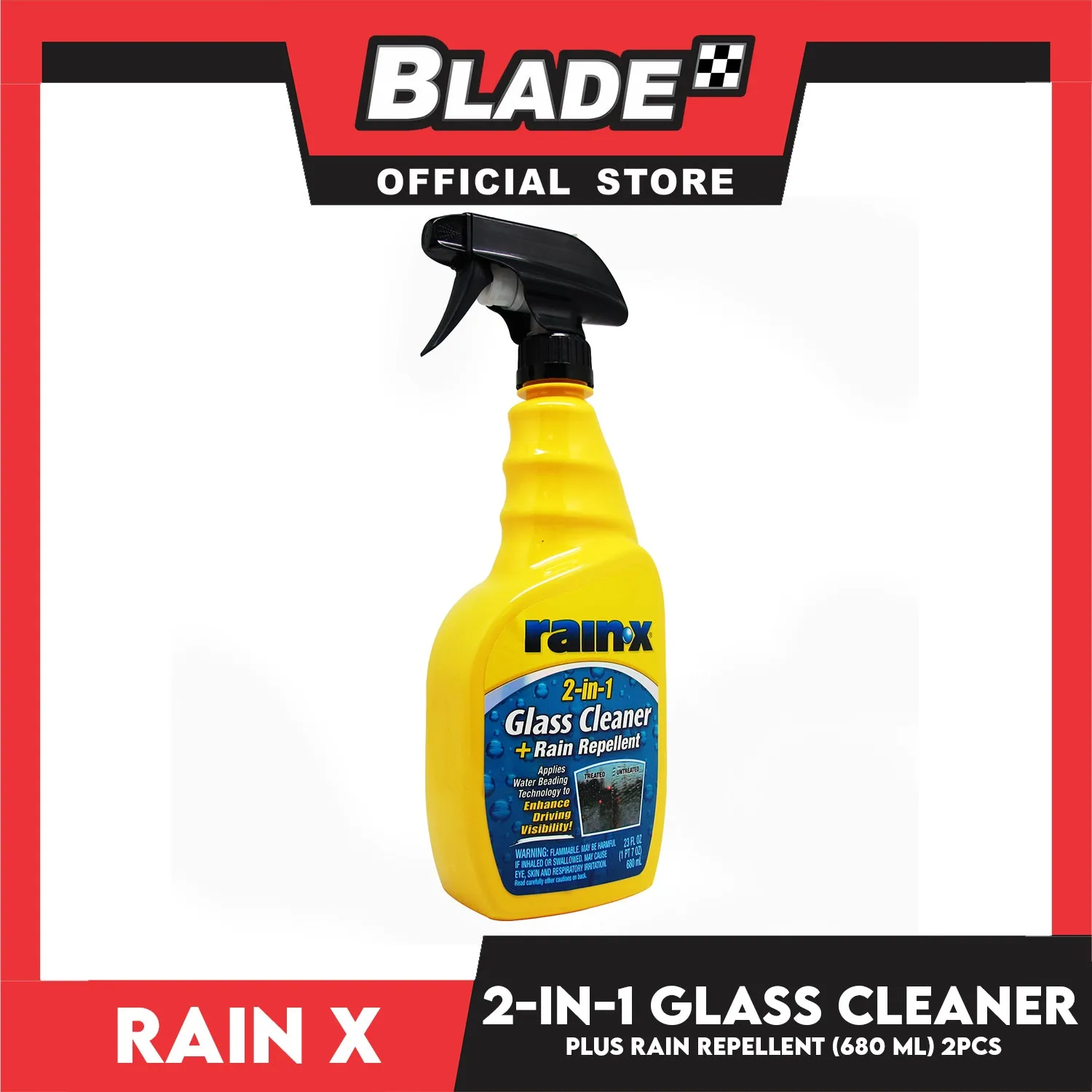 2pcs Rain-X 2 In 1 Glass Cleaner With Rain Repellent Trigger 680ml Enhance Driving Visibility