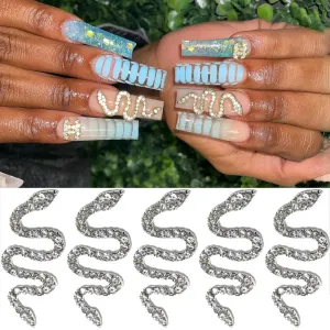 3D Snake-Shape Nail Art Charms with Rhinestones,Zircon Gold & Sliver Metal and Diamond Gems Snake Wave Nail Studs Decorations for DIY Crafts Nail Art Decorations (Sliver)