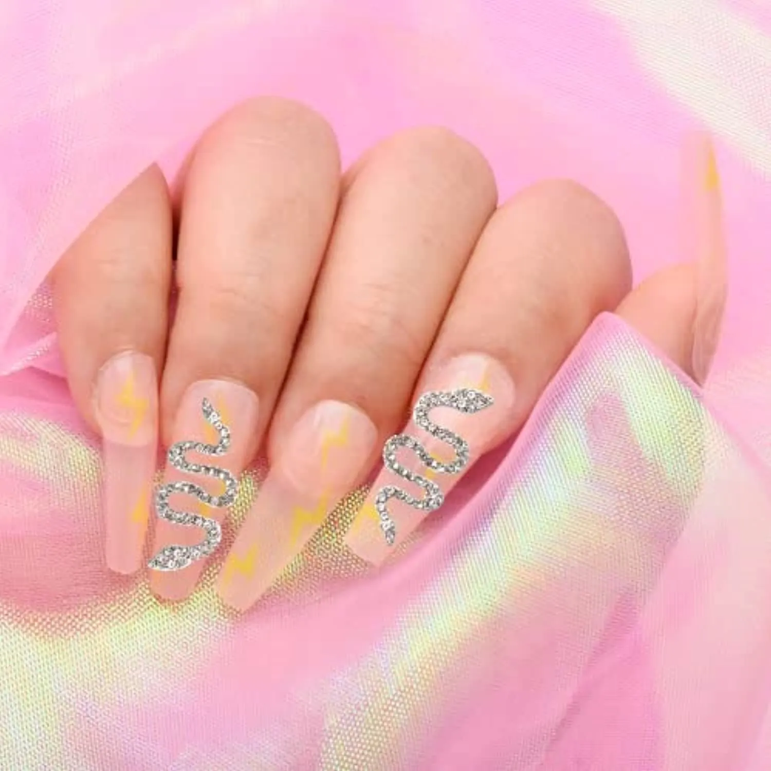 3D Snake-Shape Nail Art Charms with Rhinestones,Zircon Gold & Sliver Metal and Diamond Gems Snake Wave Nail Studs Decorations for DIY Crafts Nail Art Decorations (Sliver)