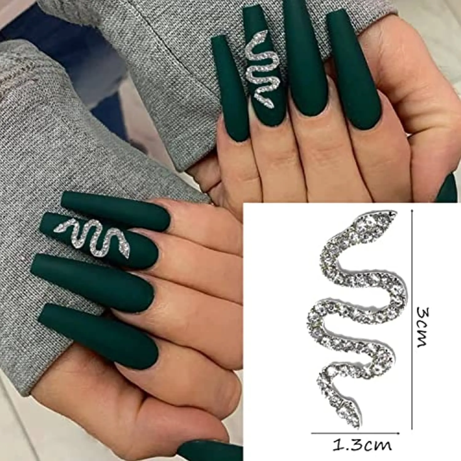 3D Snake-Shape Nail Art Charms with Rhinestones,Zircon Gold & Sliver Metal and Diamond Gems Snake Wave Nail Studs Decorations for DIY Crafts Nail Art Decorations (Sliver)