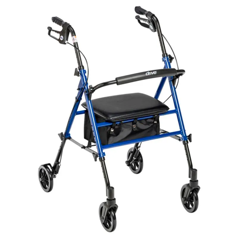 Adjustable Height Rollator Rolling Walker with 6" Wheels, Blue - 1 Each