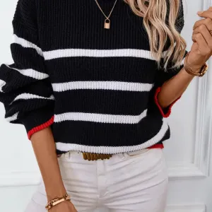 Ashli Black and White Striped Sweater