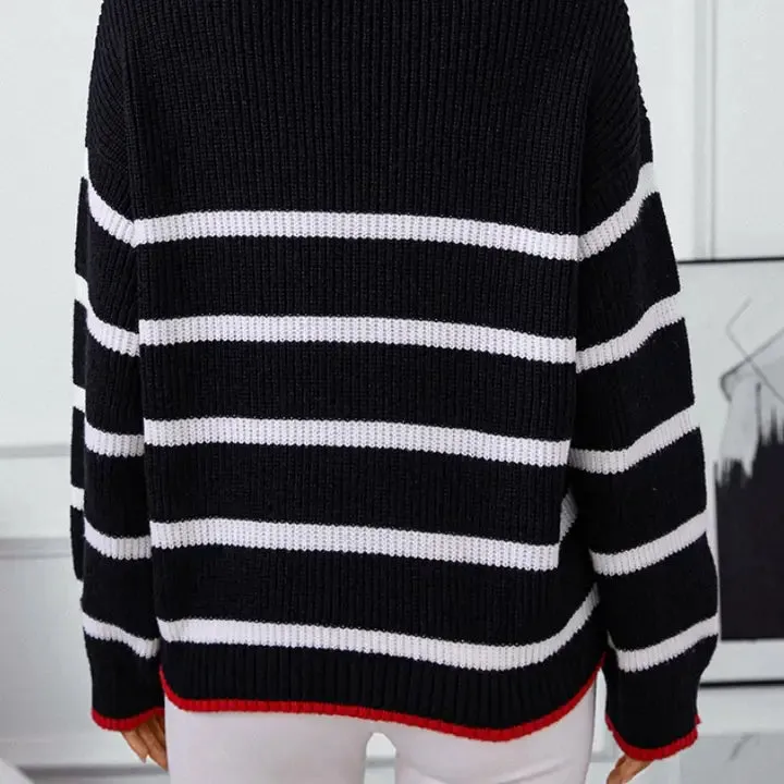 Ashli Black and White Striped Sweater