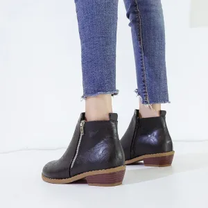 Autumn Ladies Thick with Ankle Boots Side Zip Large Size Women's Shoes