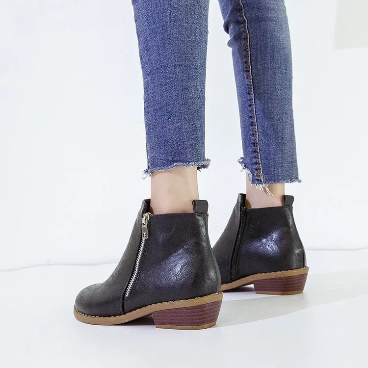 Autumn Ladies Thick with Ankle Boots Side Zip Large Size Women's Shoes