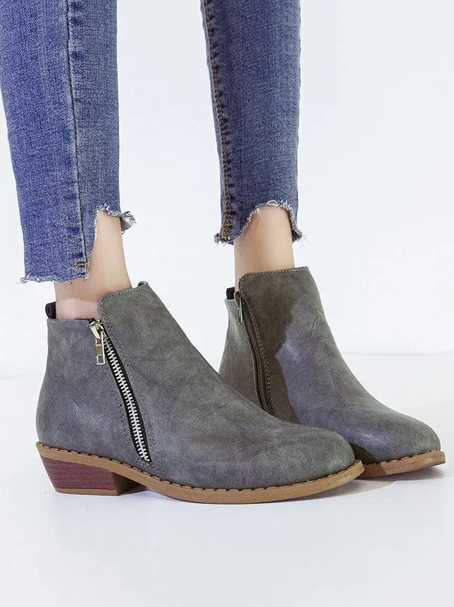 Autumn Ladies Thick with Ankle Boots Side Zip Large Size Women's Shoes