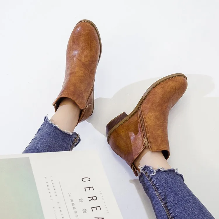 Autumn Ladies Thick with Ankle Boots Side Zip Large Size Women's Shoes