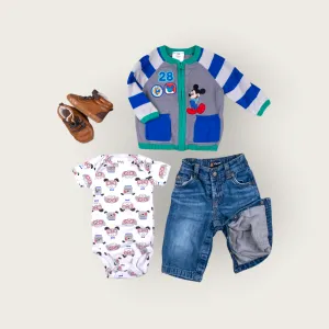 BABY BOY SIZE 6/12 MONTHS - DISNEY / OLD NAVY / PEKKLE, 4 Piece Mix N Match Fall Outfit EUC B7