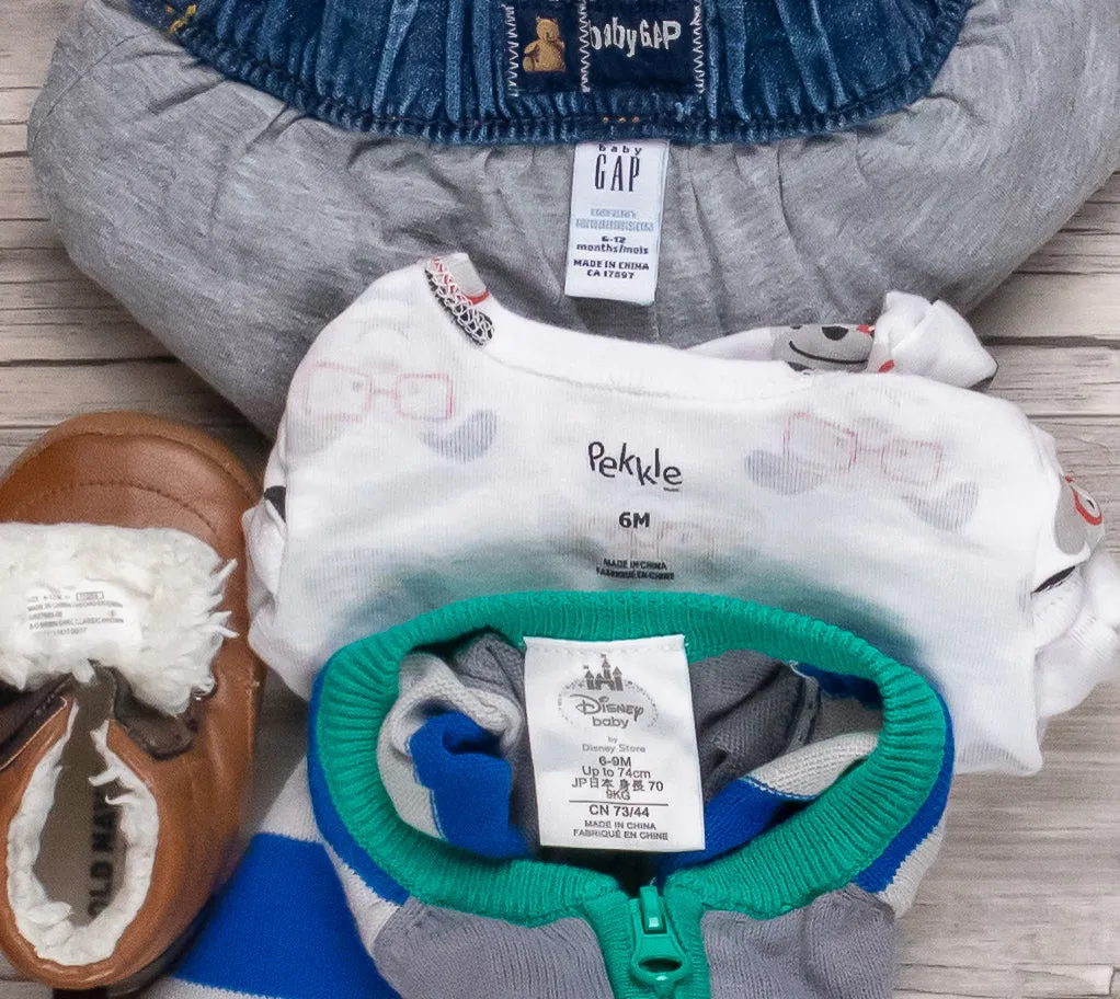BABY BOY SIZE 6/12 MONTHS - DISNEY / OLD NAVY / PEKKLE, 4 Piece Mix N Match Fall Outfit EUC B7