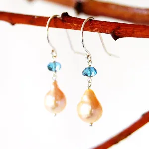 Baroque Pearl Earrings with London Blue Topaz