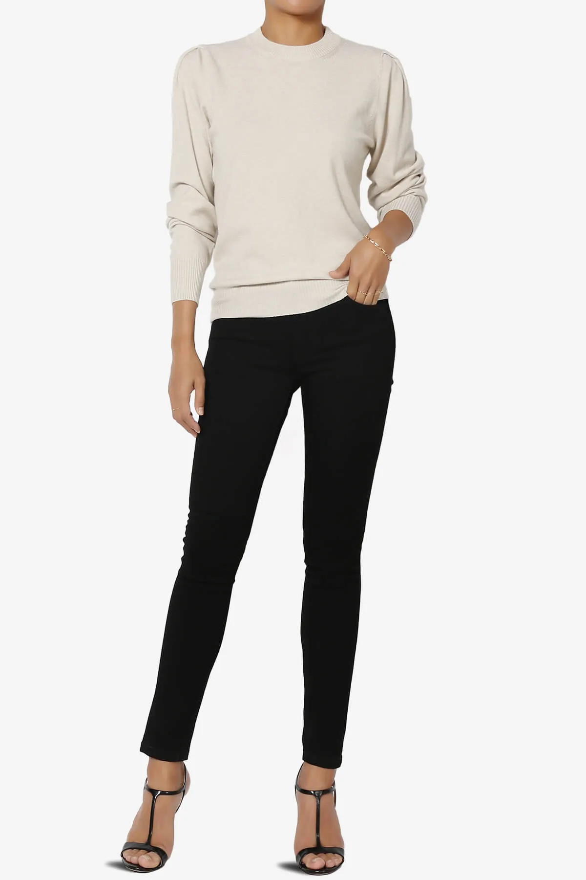 Bcarina Pleated Shoulder Crew Neck Sweater