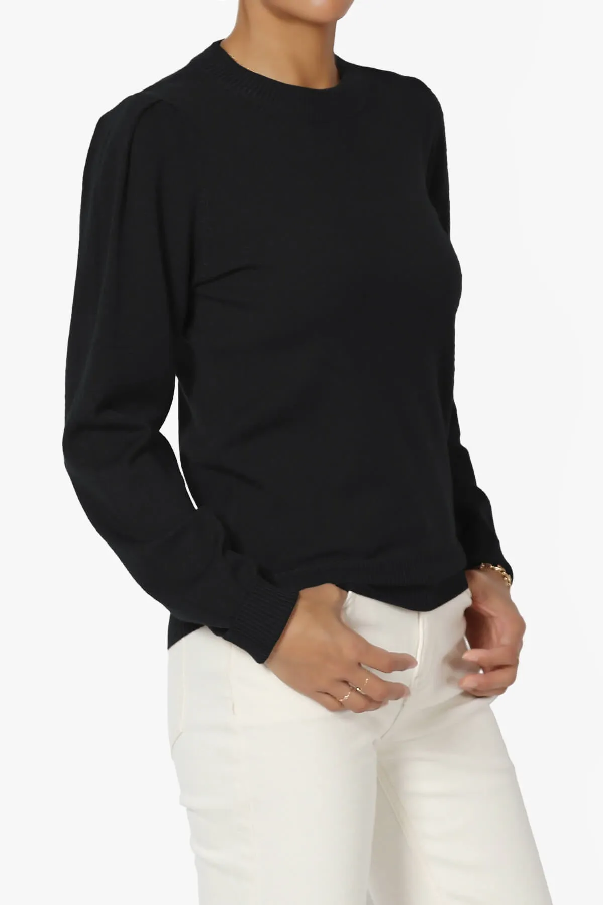 Bcarina Pleated Shoulder Crew Neck Sweater