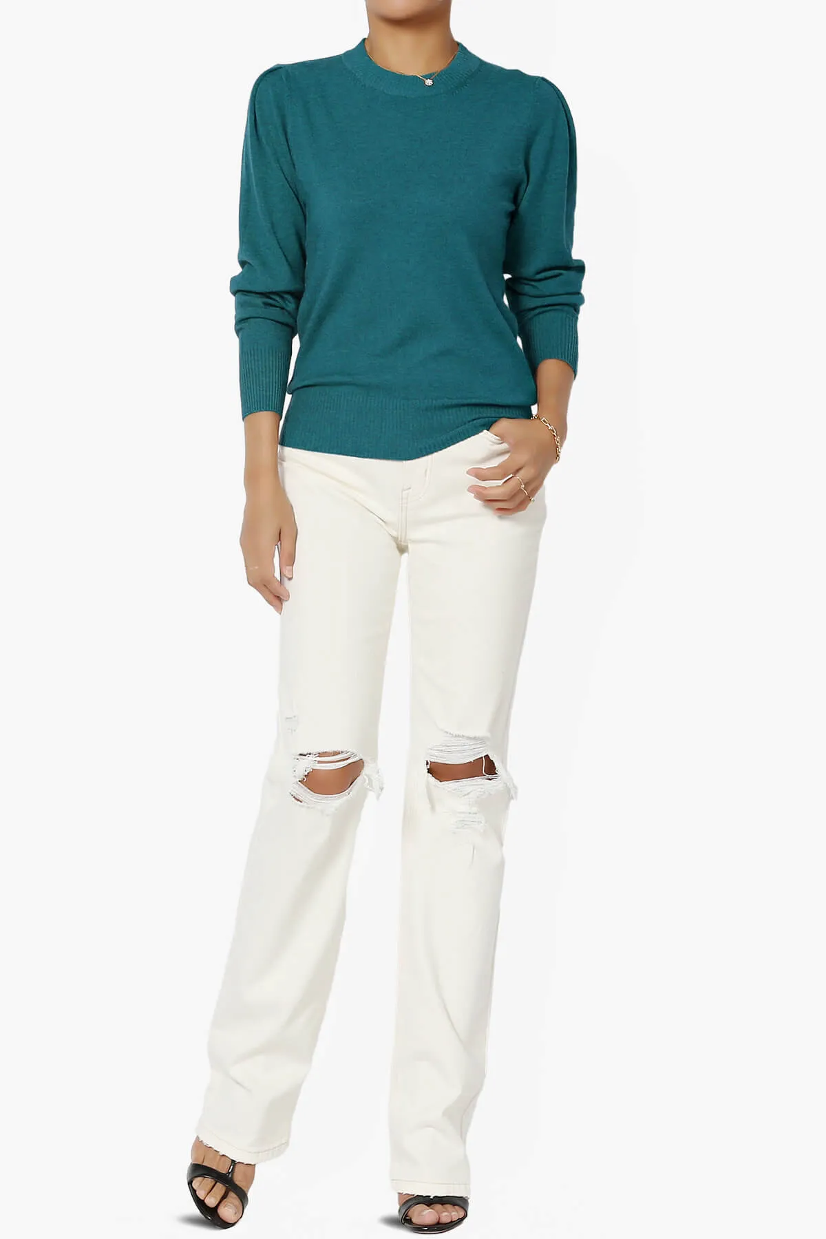Bcarina Pleated Shoulder Crew Neck Sweater