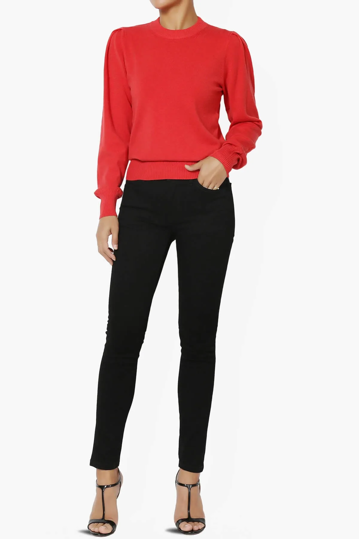 Bcarina Pleated Shoulder Crew Neck Sweater