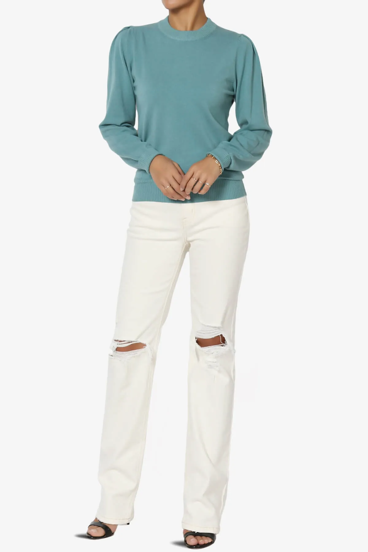 Bcarina Pleated Shoulder Crew Neck Sweater