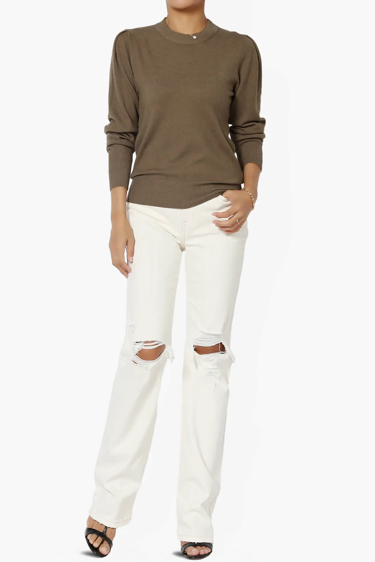 Bcarina Pleated Shoulder Crew Neck Sweater