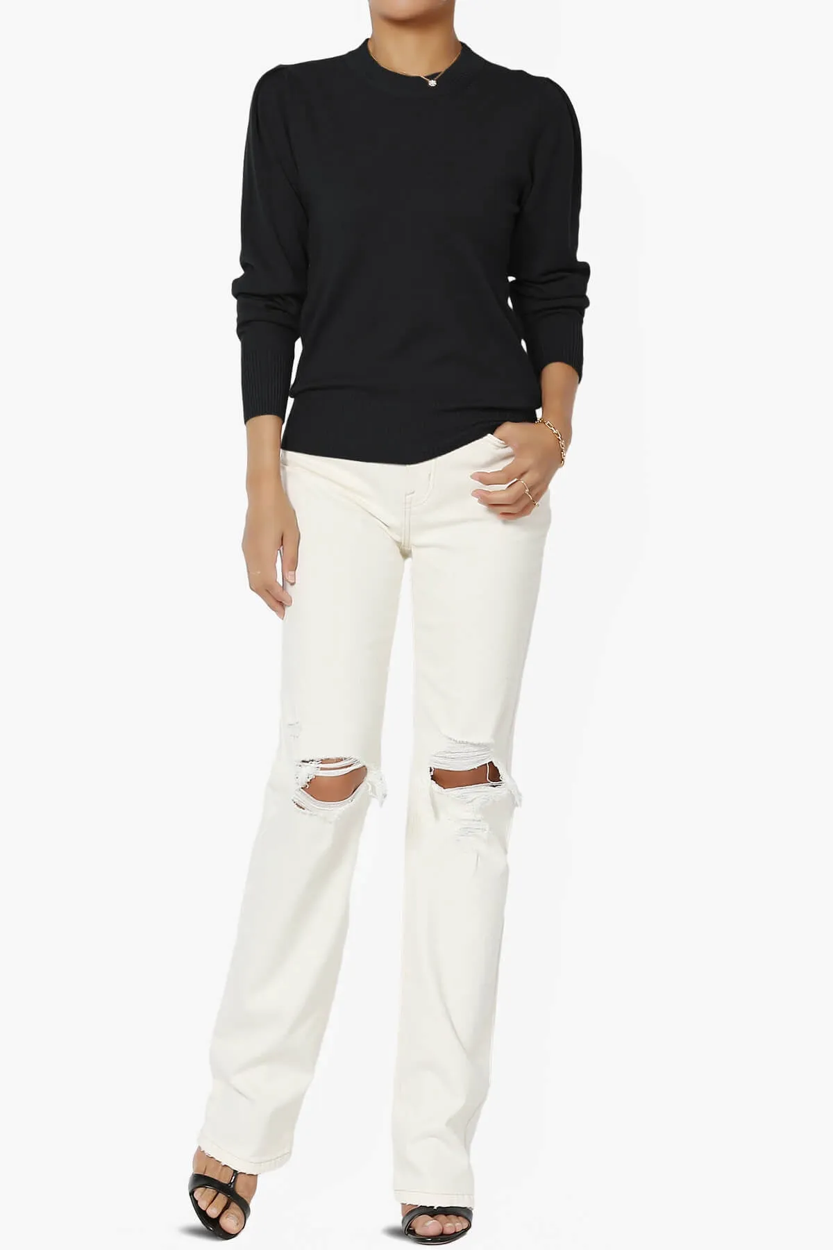 Bcarina Pleated Shoulder Crew Neck Sweater