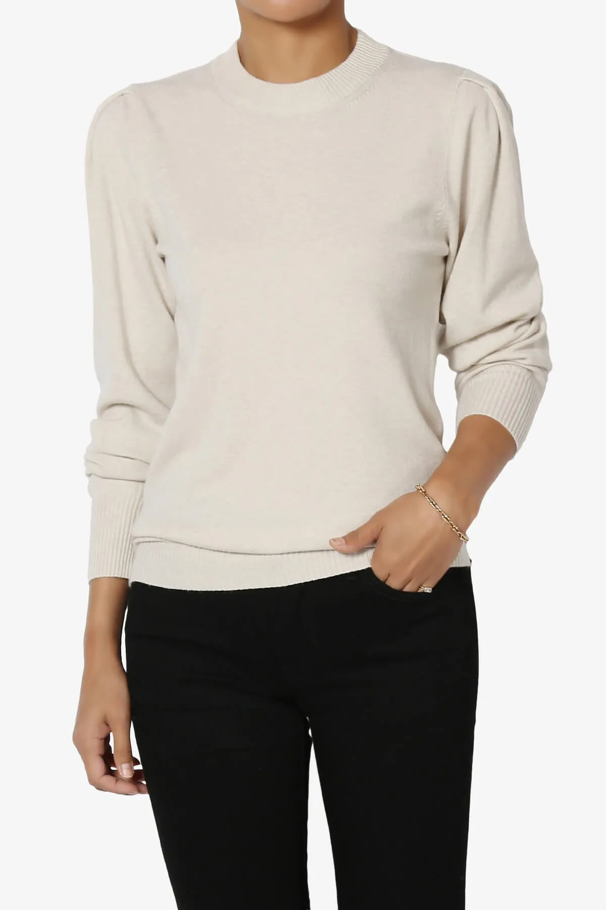 Bcarina Pleated Shoulder Crew Neck Sweater