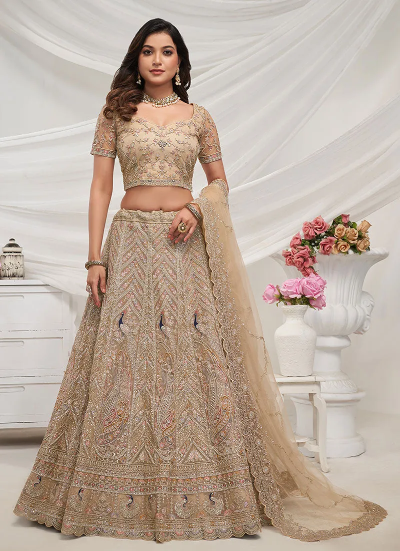 Beige Golden Multi Embroidery Wedding Style Lehenga Choli