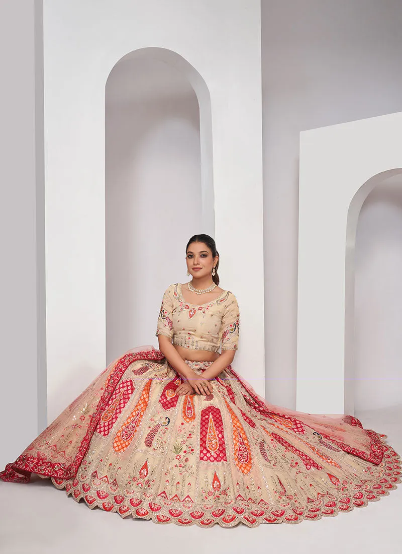Beige Multi Embroidery Designer Wedding Lehenga Choli