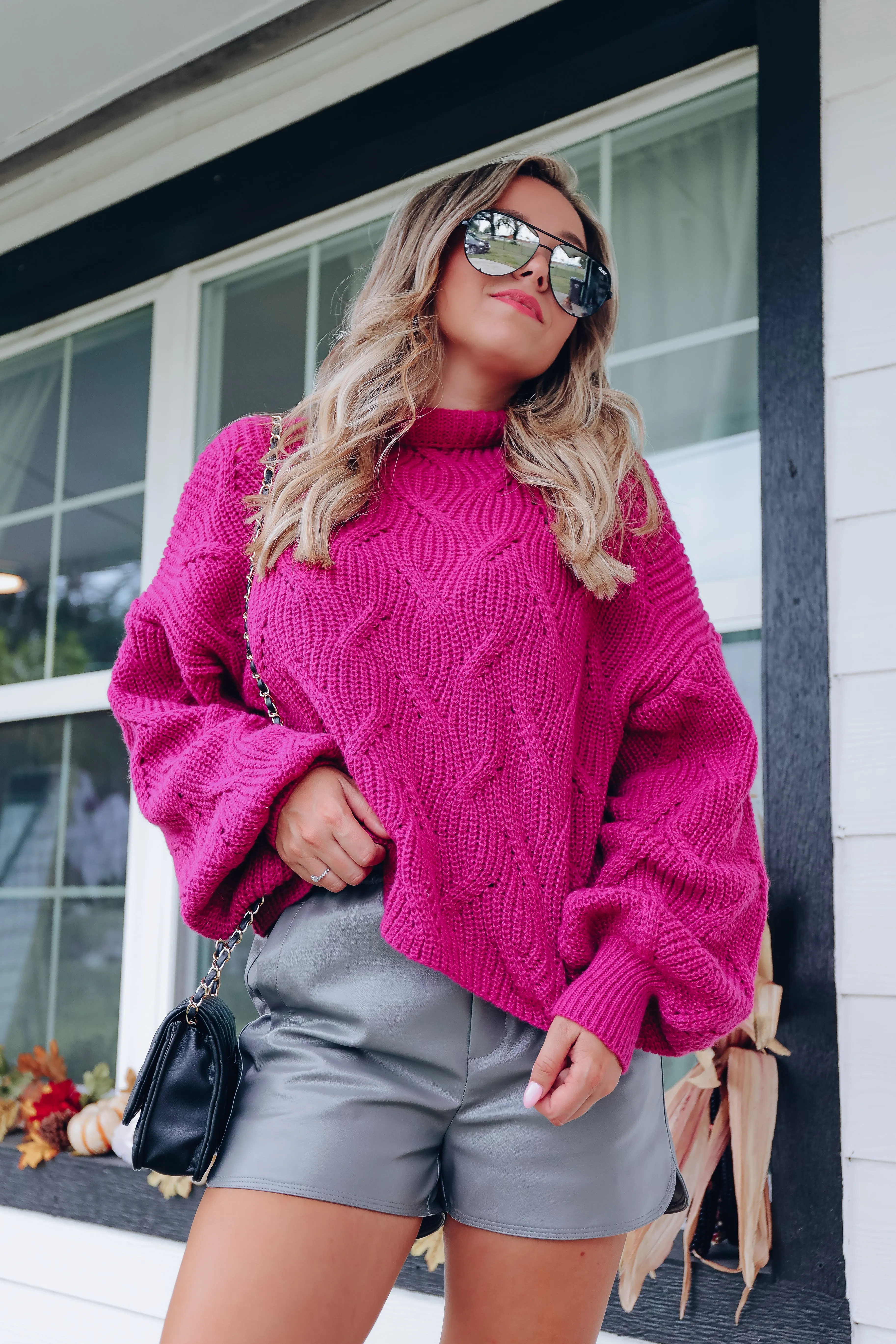 Bella Bishop Sleeve Cropped Turtle Neck - Berry