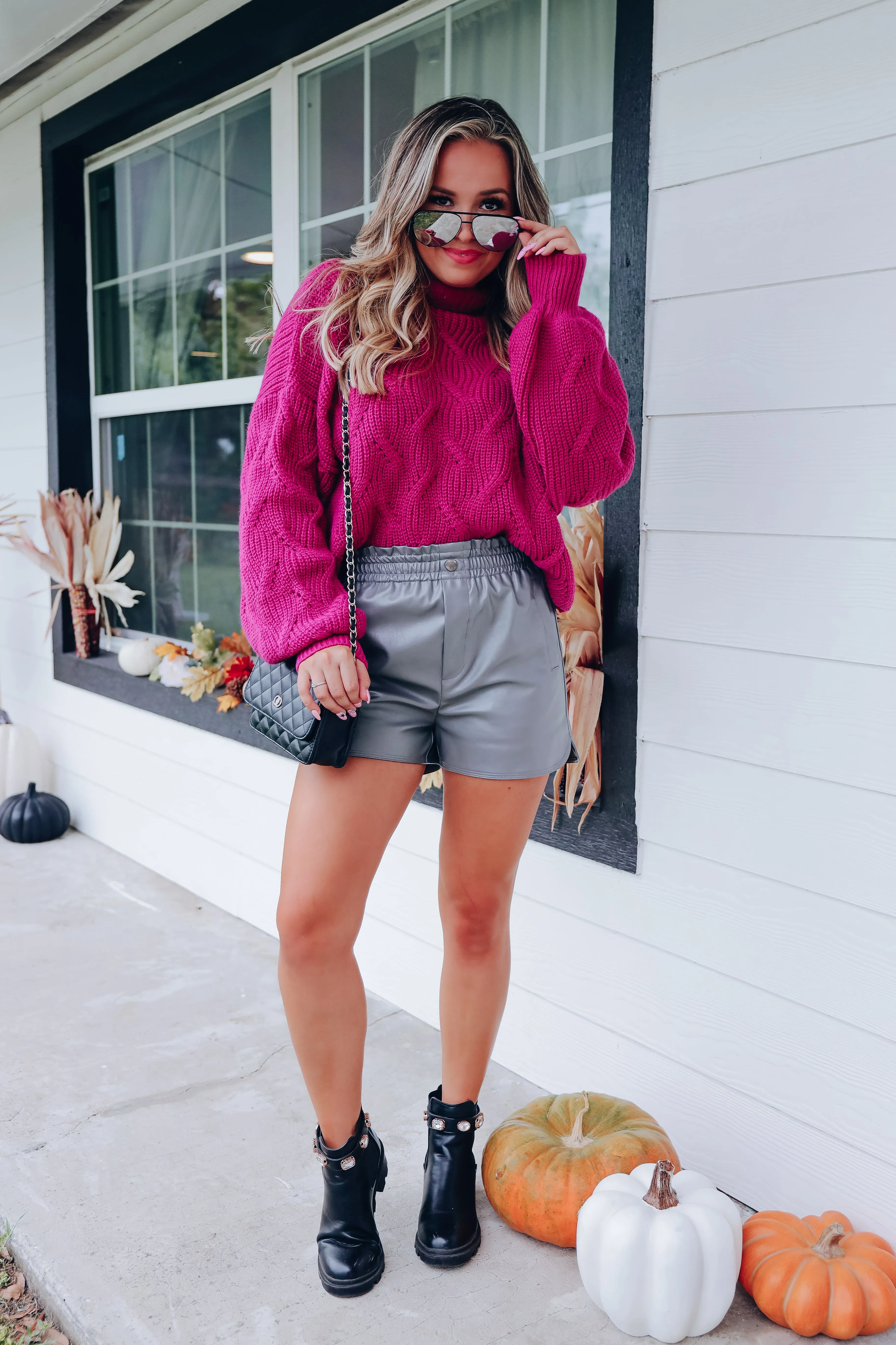 Bella Bishop Sleeve Cropped Turtle Neck - Berry