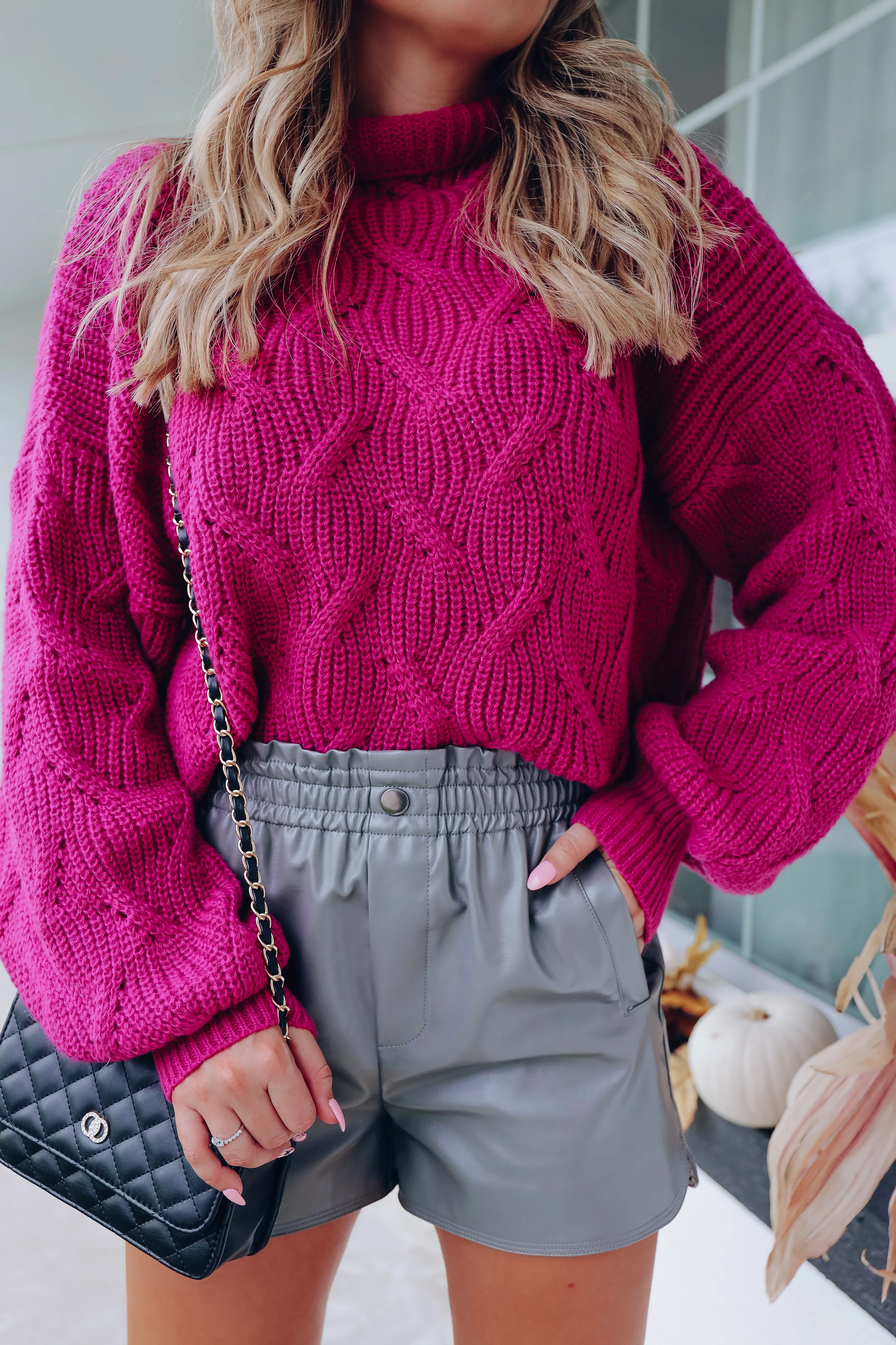 Bella Bishop Sleeve Cropped Turtle Neck - Berry