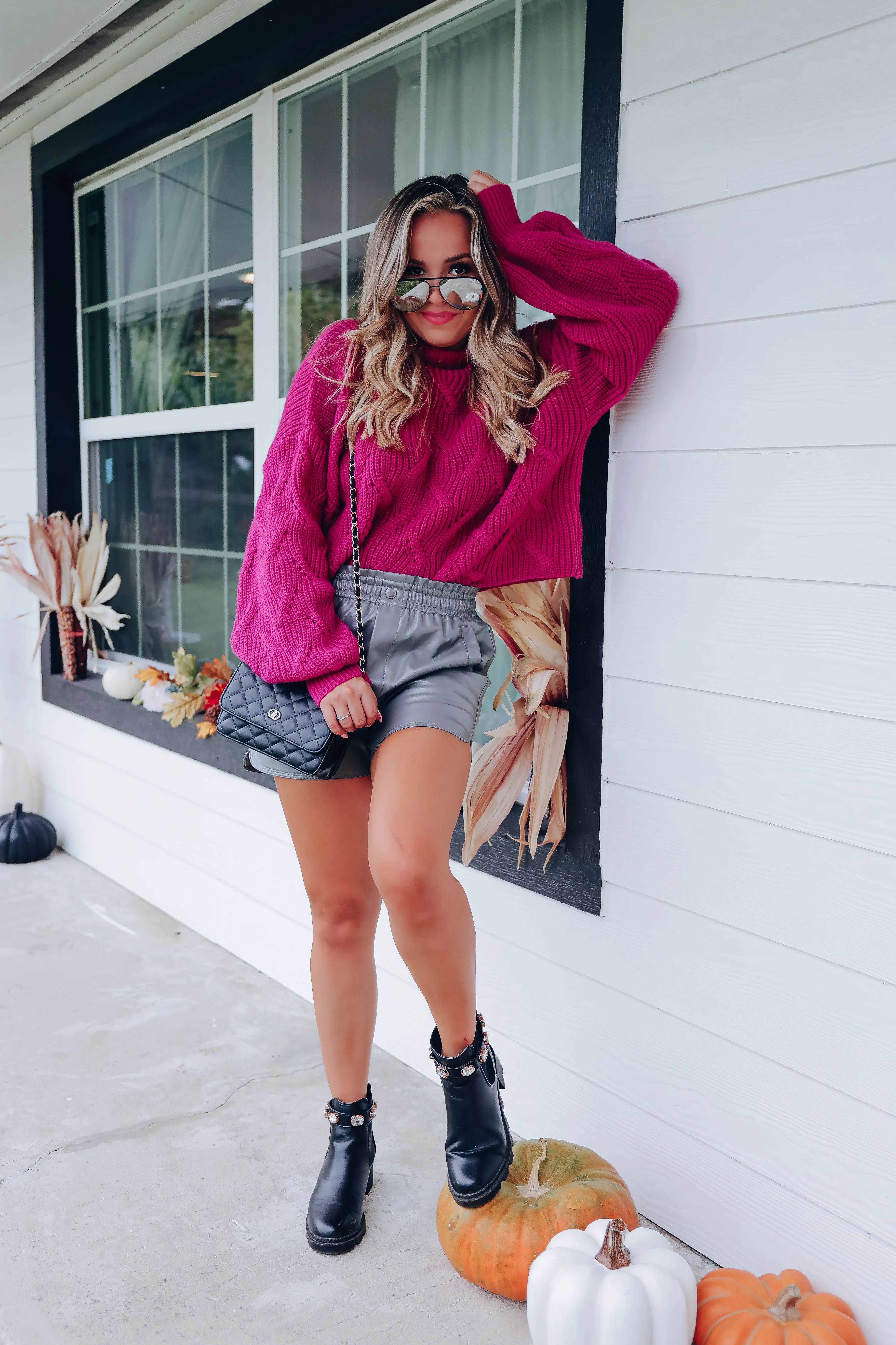 Bella Bishop Sleeve Cropped Turtle Neck - Berry
