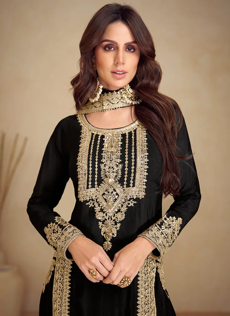 Black Golden Embroidered Pakistani Pant Style Suit