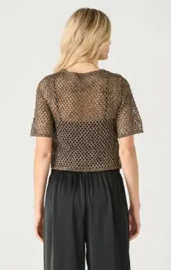 Black tape Metallic Crochet Boxy Top