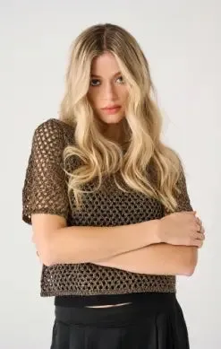Black tape Metallic Crochet Boxy Top