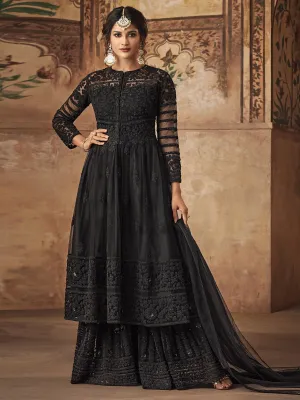 Black Thread Embroidered Party Wear Sharara Suit