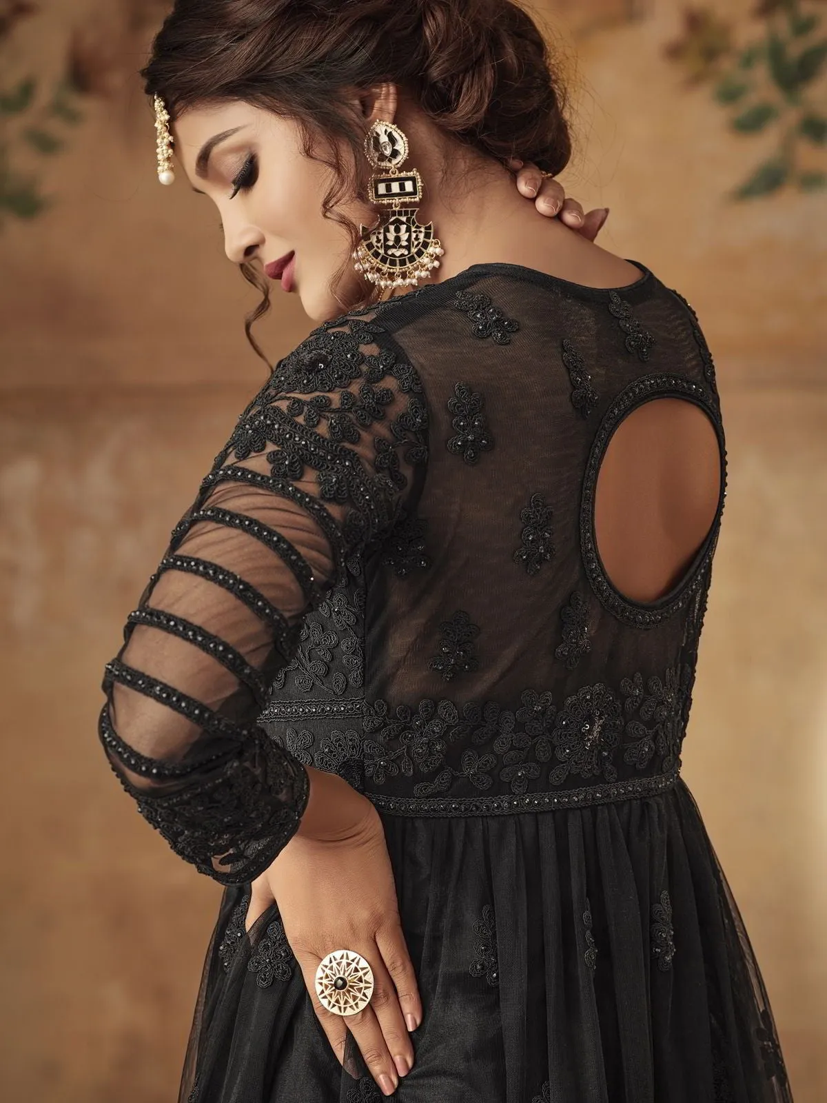 Black Thread Embroidered Party Wear Sharara Suit