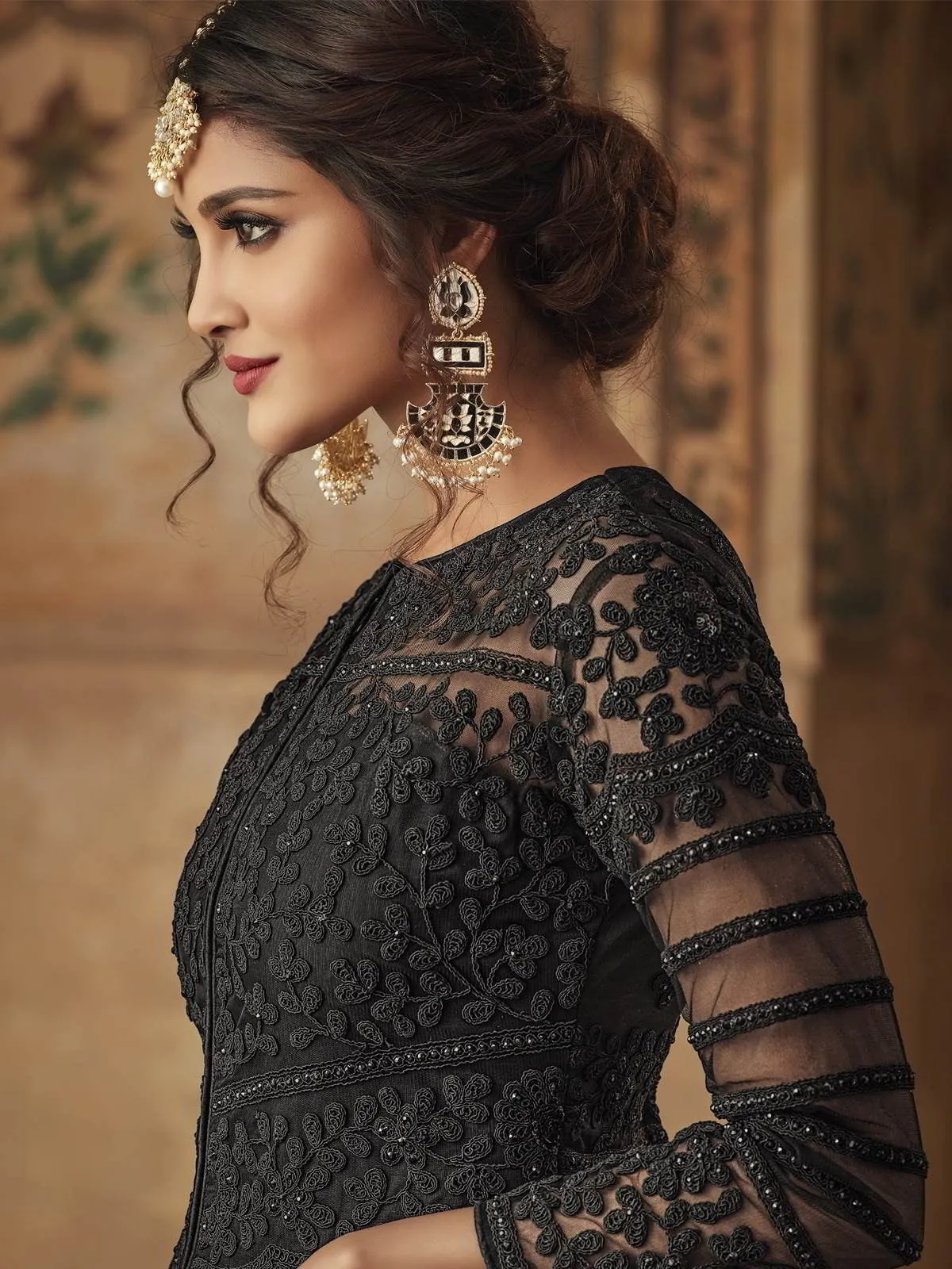 Black Thread Embroidered Party Wear Sharara Suit