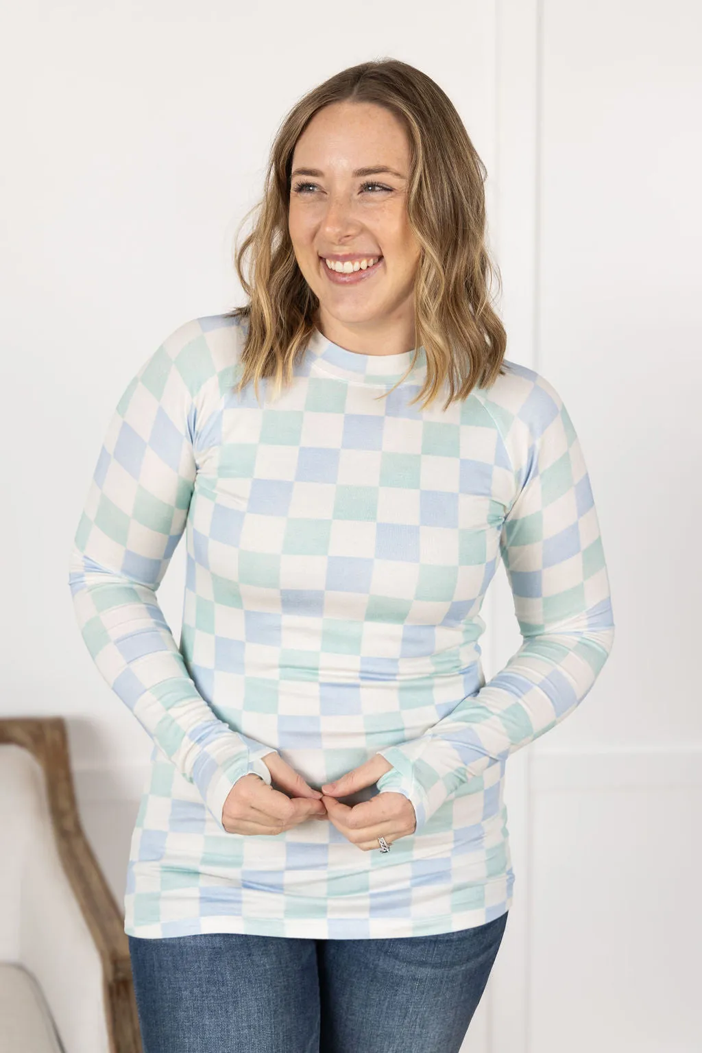 Blair Long Sleeve Top - Blue and Mint Checker MM EXCLUSIVE