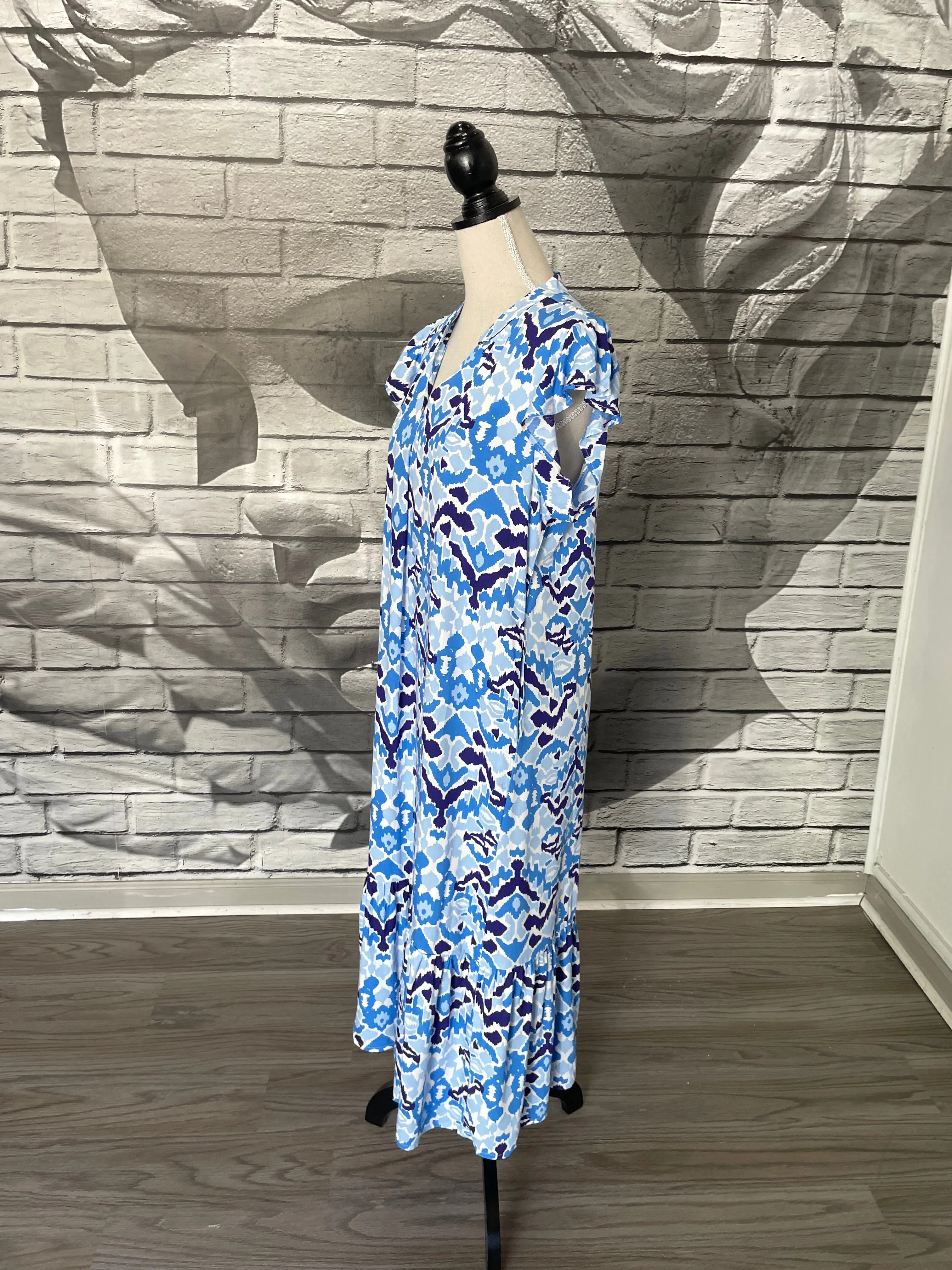 Blakely Midi Dress in Blue Ikat