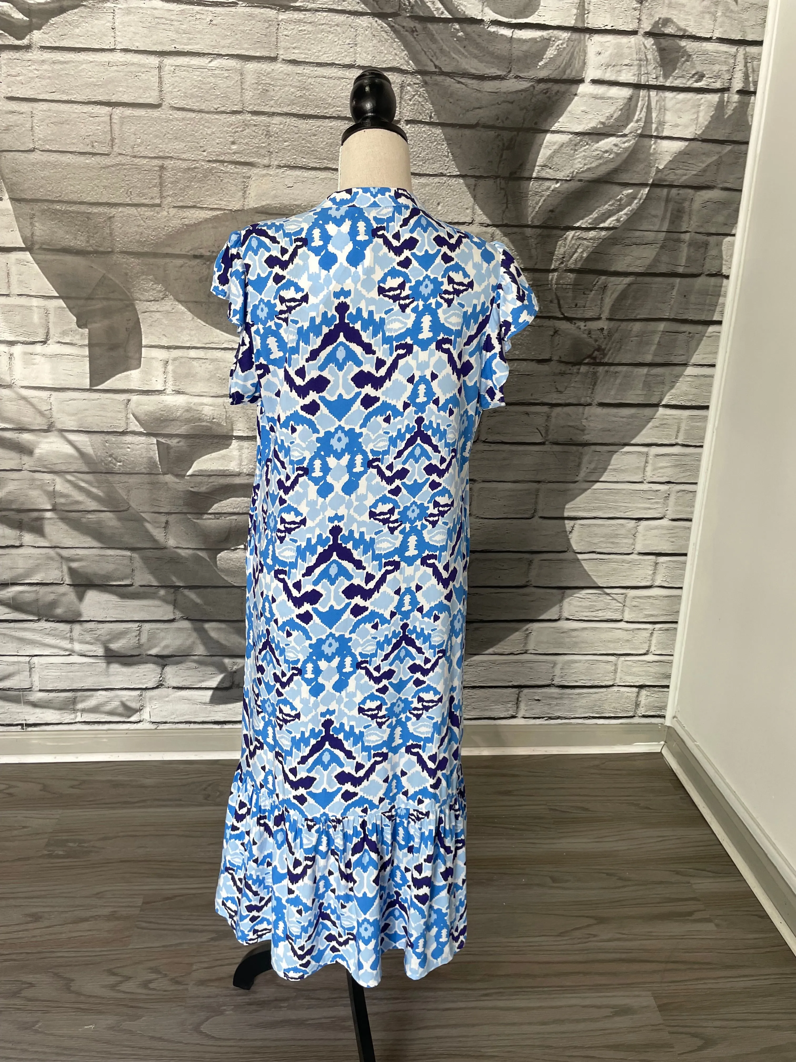 Blakely Midi Dress in Blue Ikat