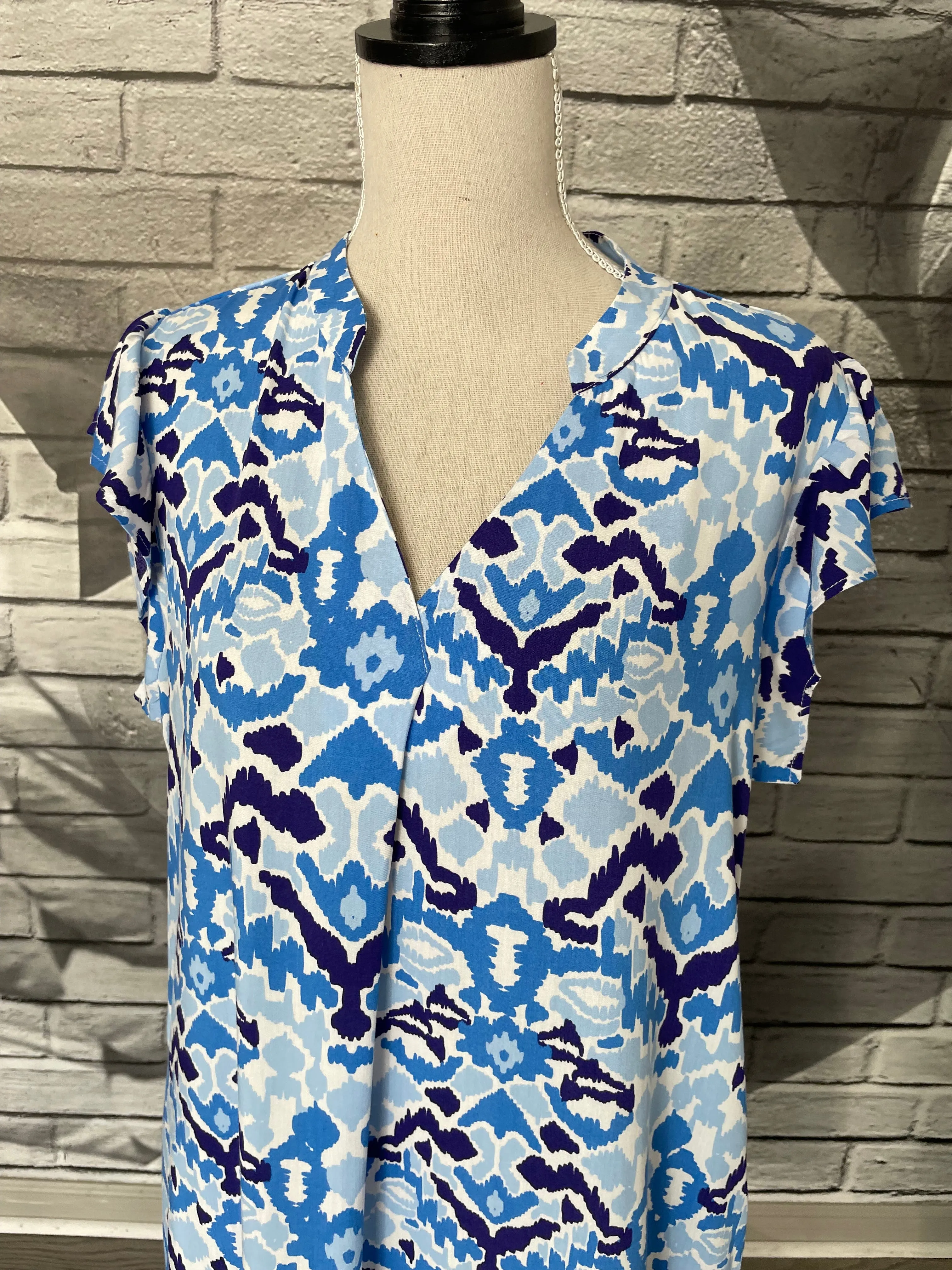 Blakely Midi Dress in Blue Ikat