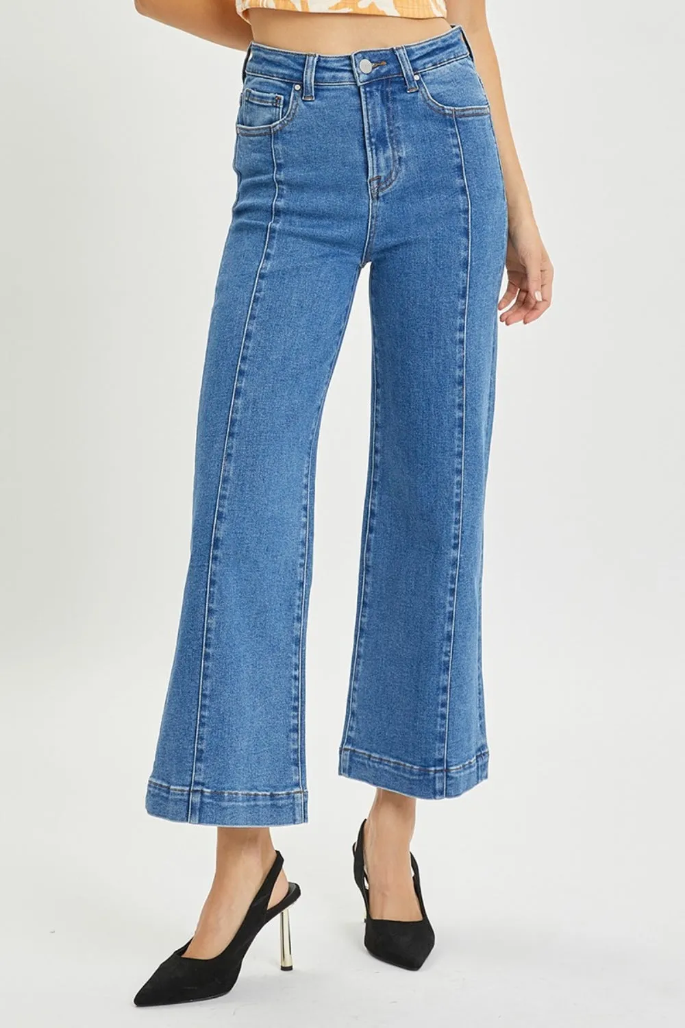 Blue High Rise Wide Leg Jeans