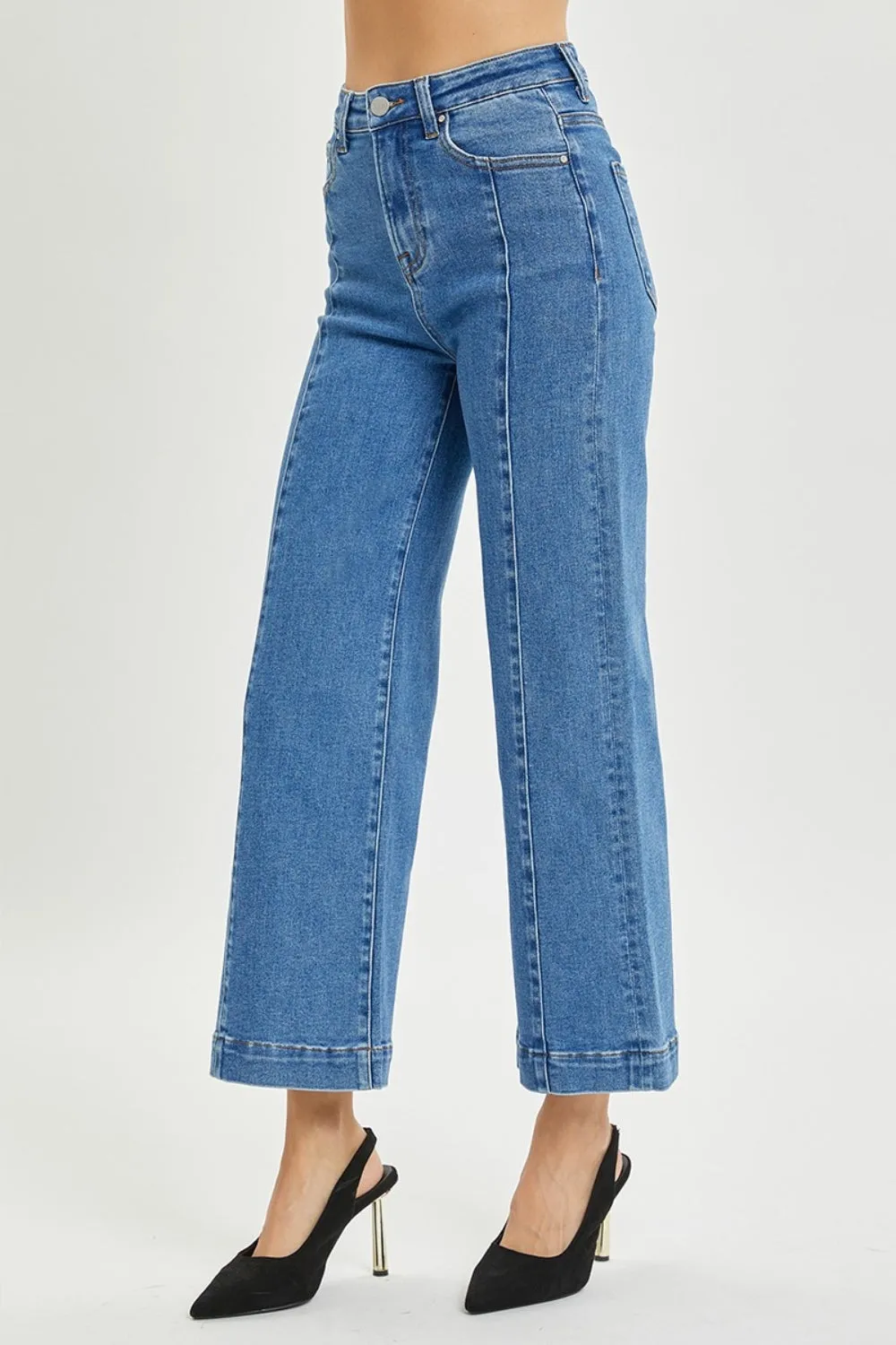 Blue High Rise Wide Leg Jeans
