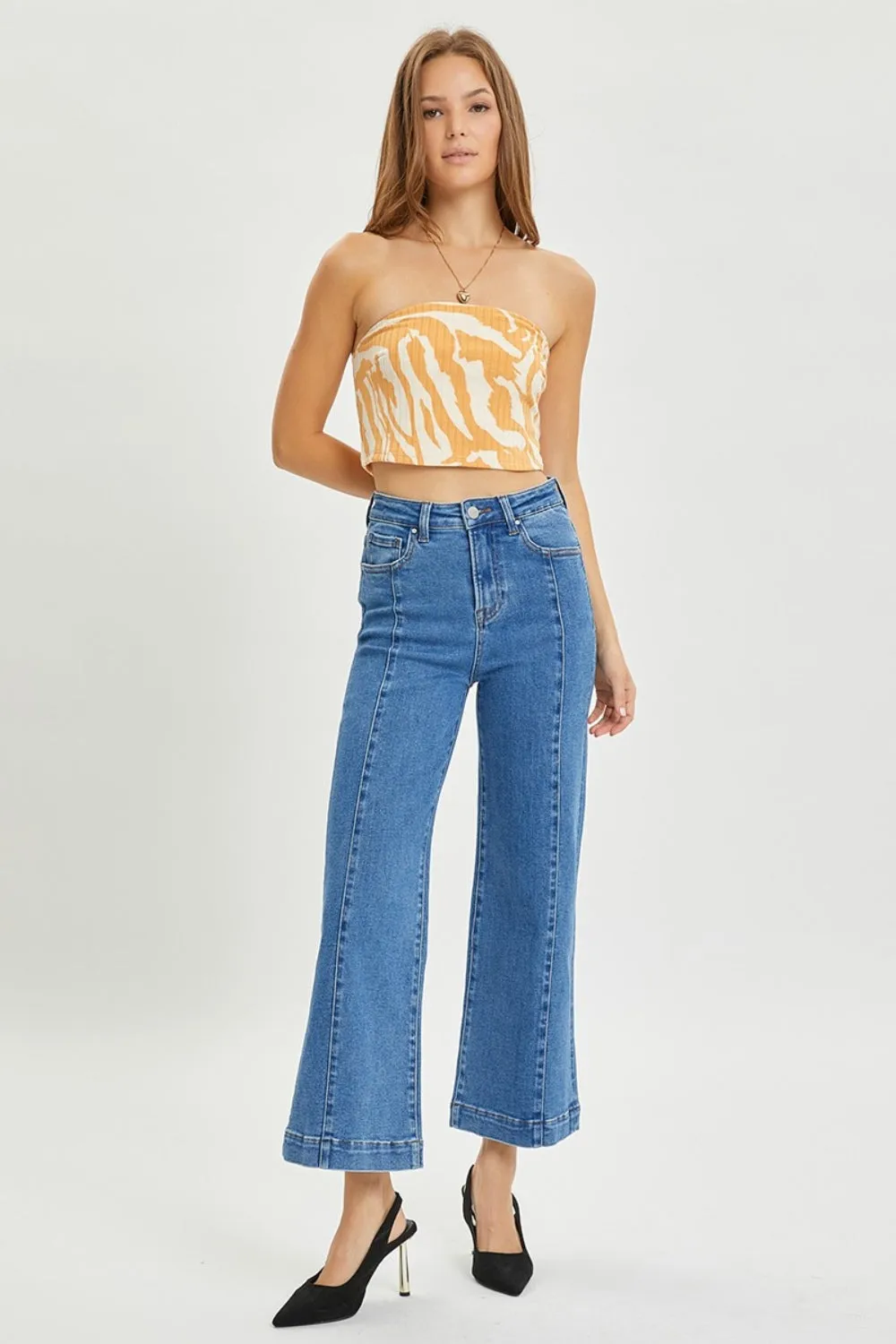Blue High Rise Wide Leg Jeans