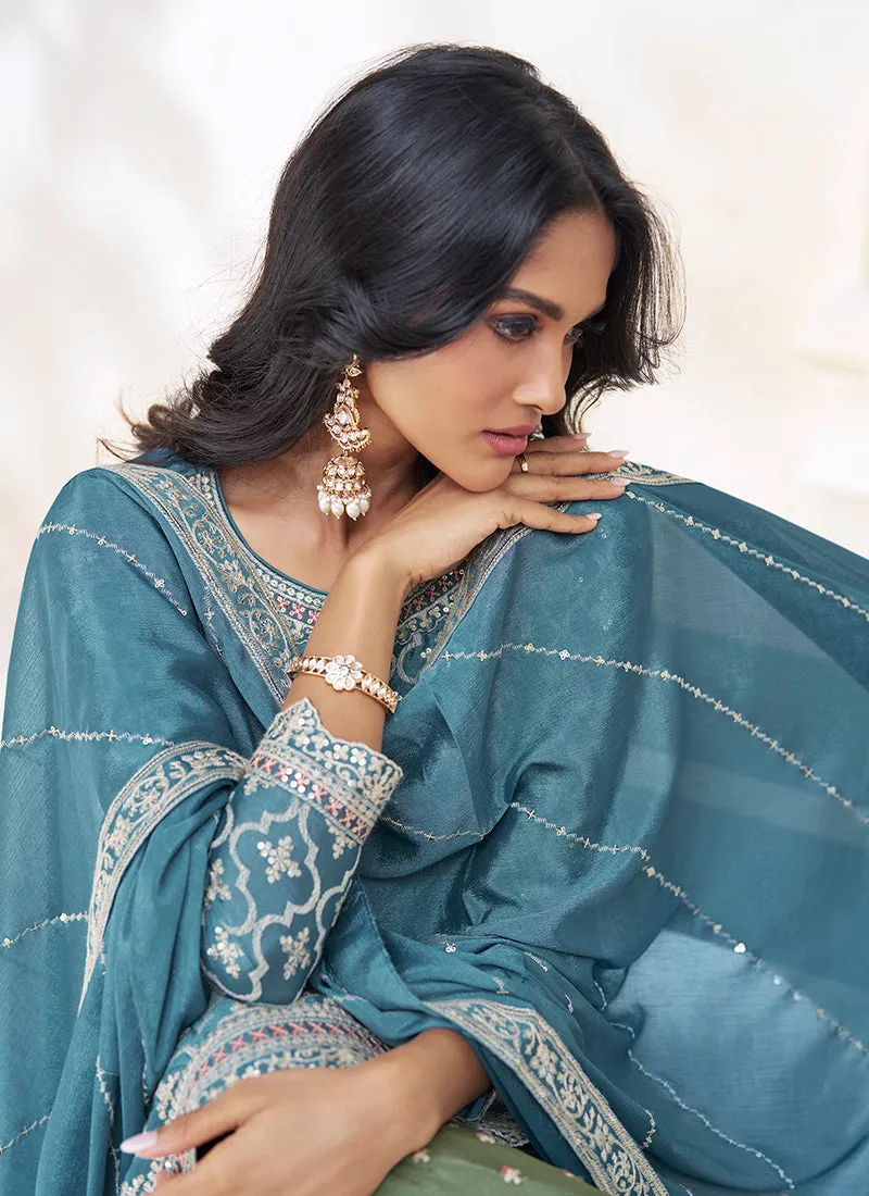 Blue Multi Embroidered Traditional Lehenga Kurti