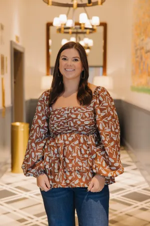 Brynlee Brown Shirred Pintuck Pleat Blouse