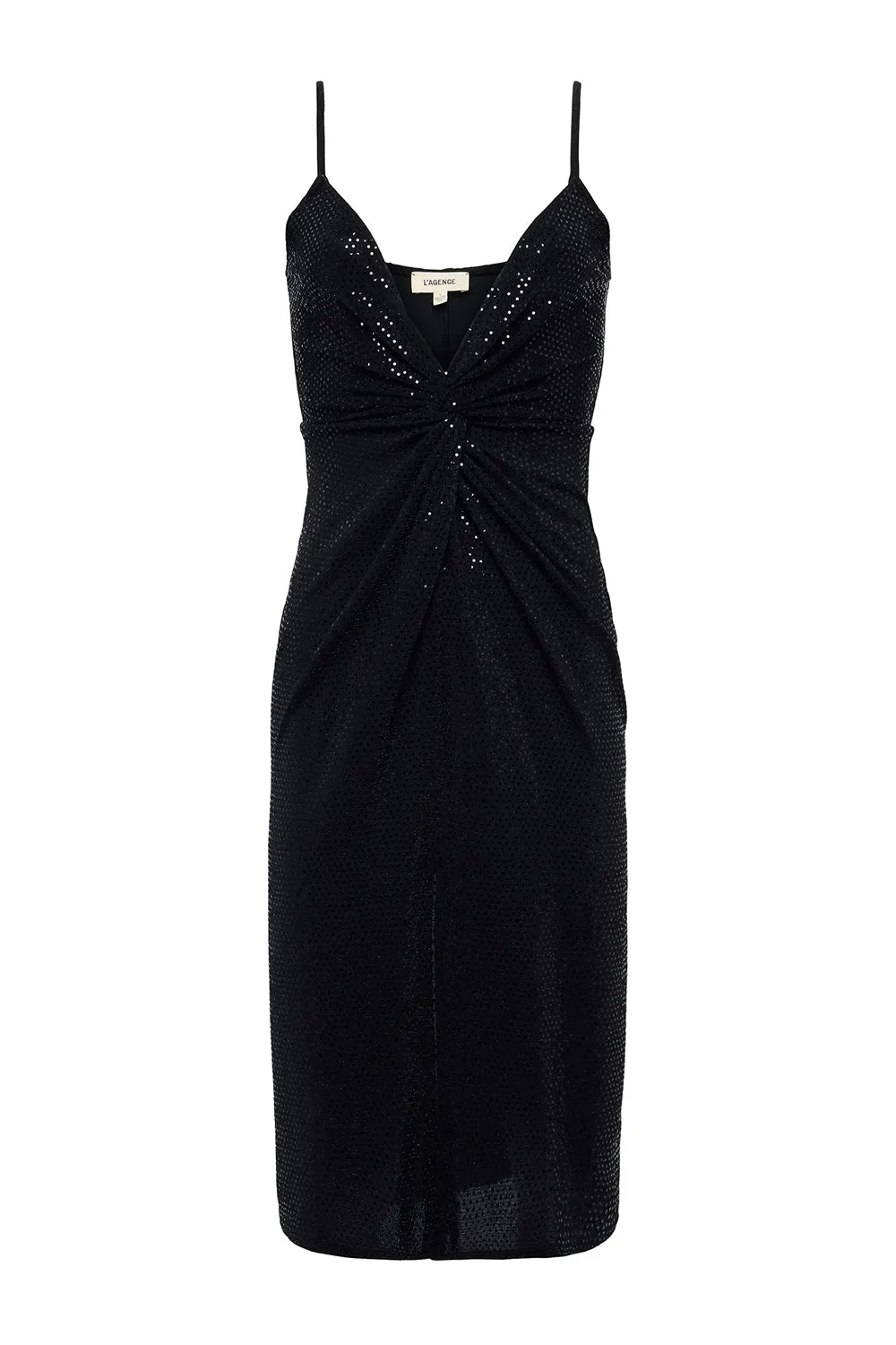 Chatou Sequin Twist-Front Dress in Black