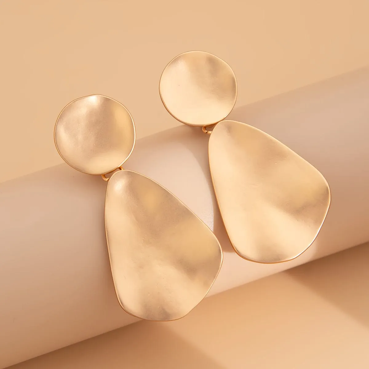 Chic Frosted Gold Silver Tone Geometric Dangle Earrings