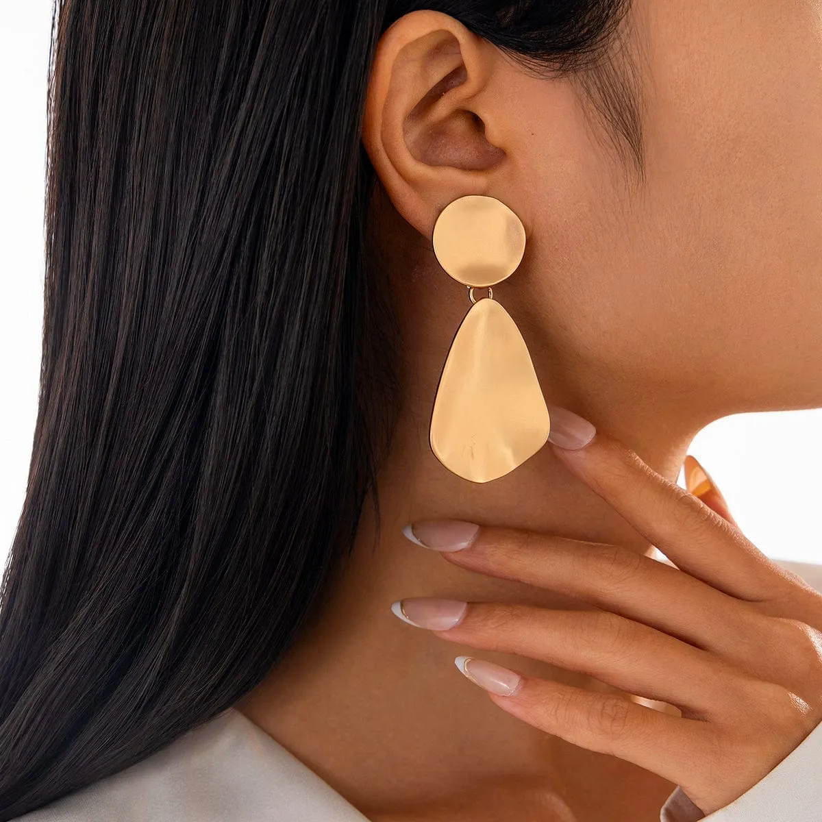 Chic Frosted Gold Silver Tone Geometric Dangle Earrings